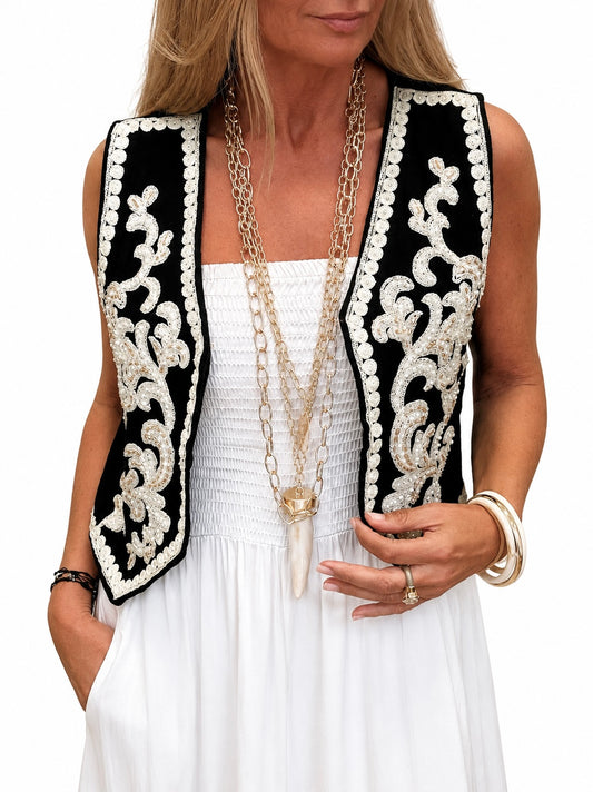 Chaleco Boho Negro y Blanco