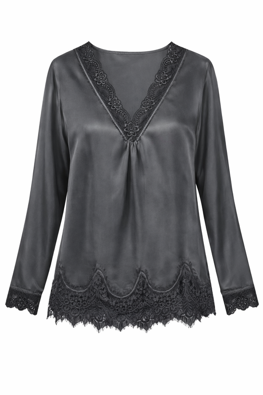 Blusa lencera satinada con encaje