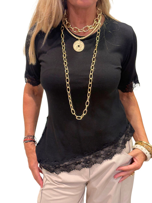 Camiseta encaje negra asimétrica