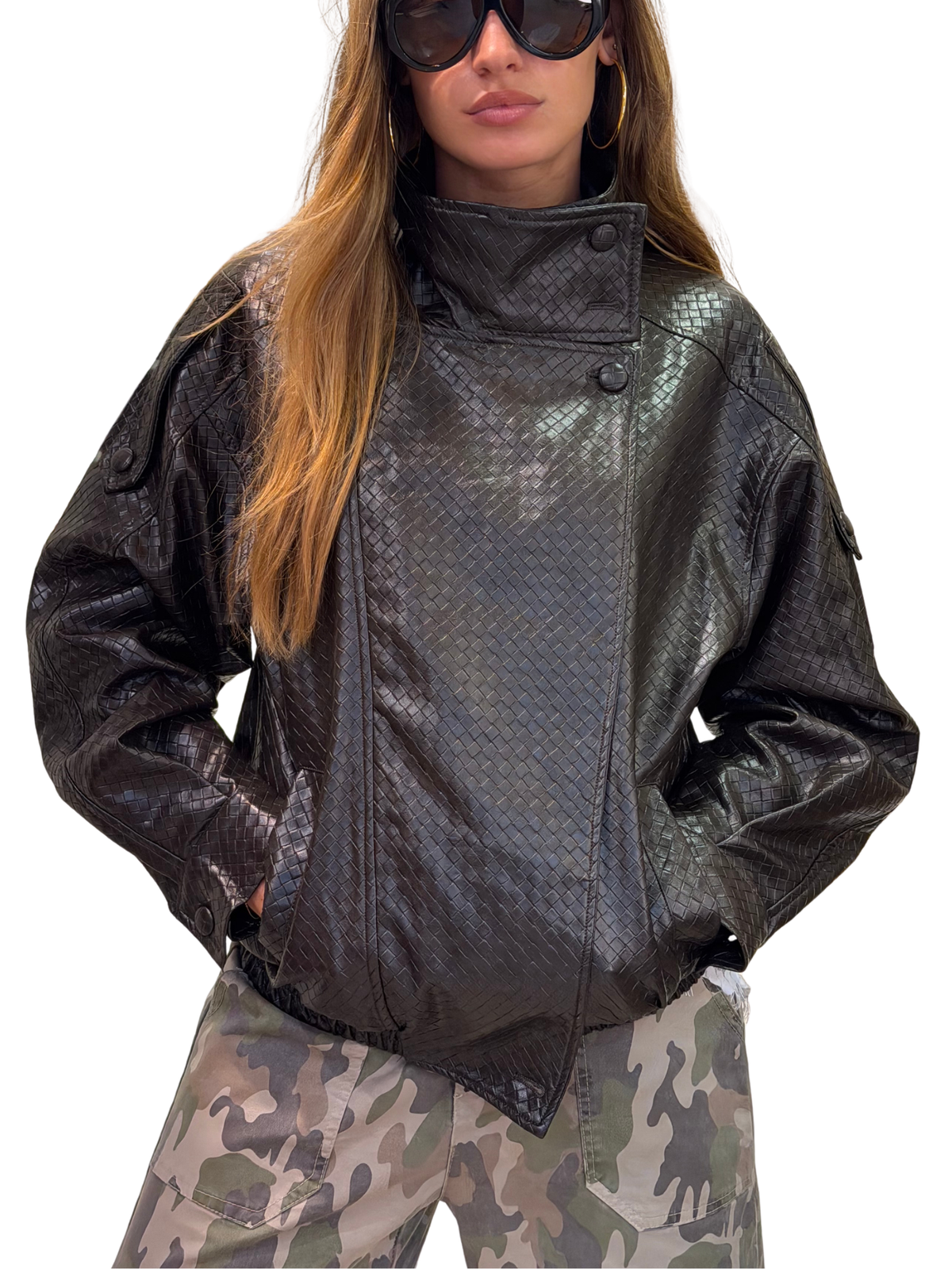 Chaqueta Mao Polipiel Marrón
