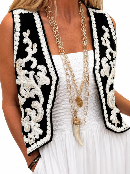 Chaleco Boho Negro y Blanco