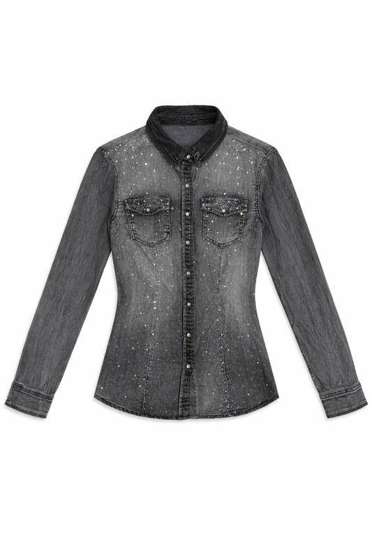 Sobre camisa gris strass