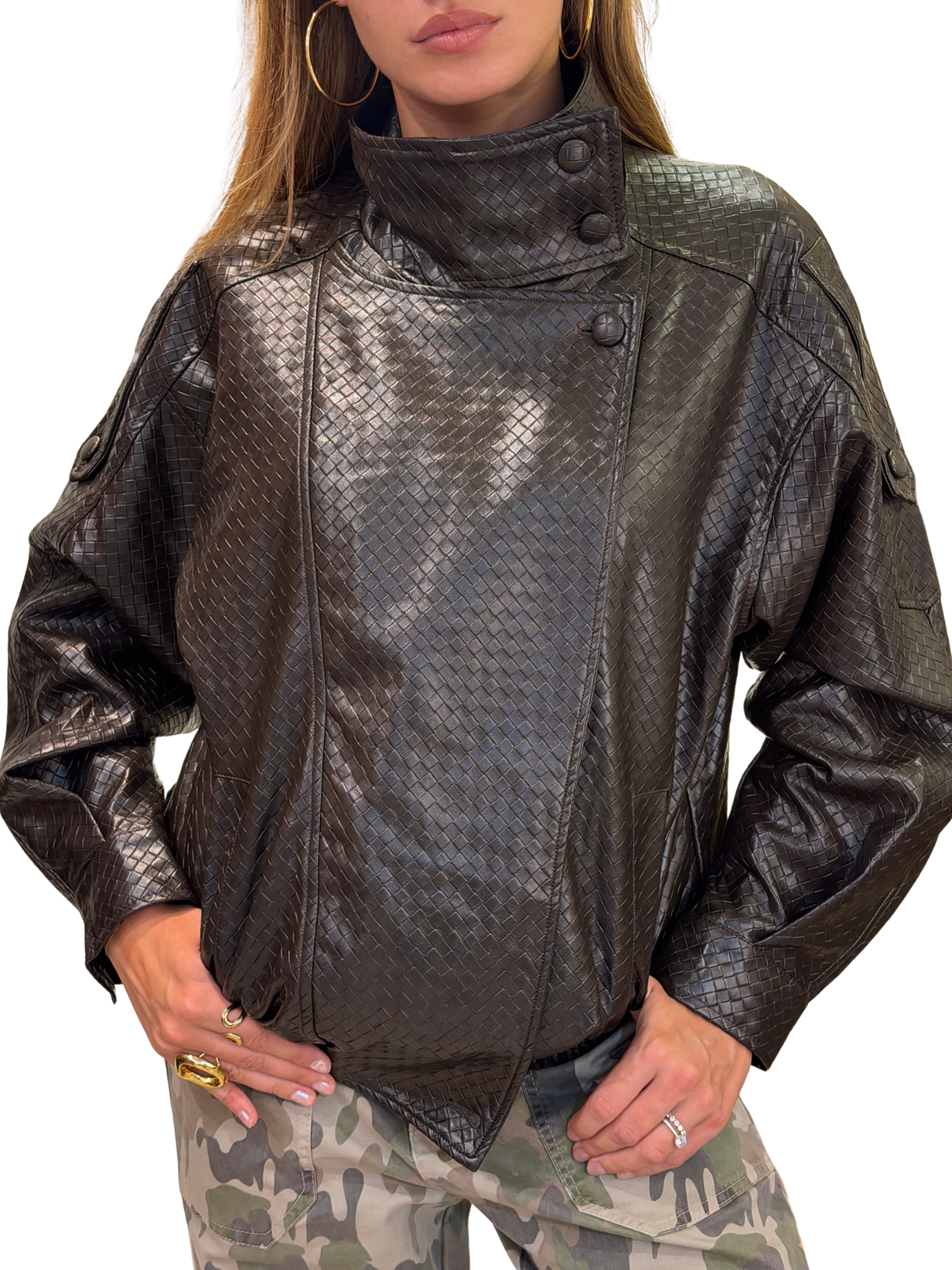 Chaqueta Mao Polipiel Marrón