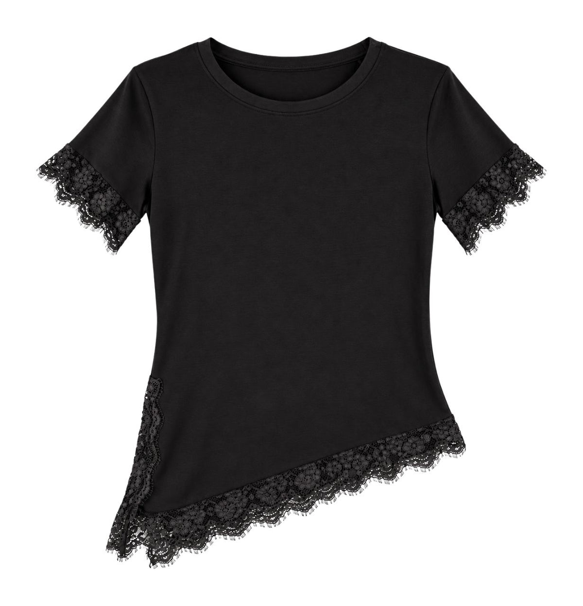 Camiseta encaje negra asimétrica