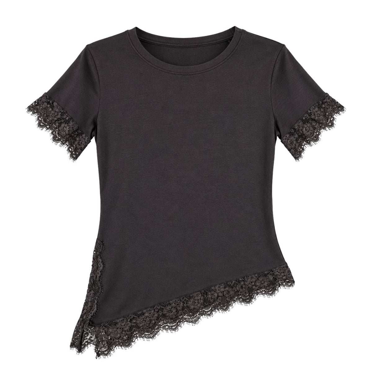 Camiseta encaje marrón asimétrica