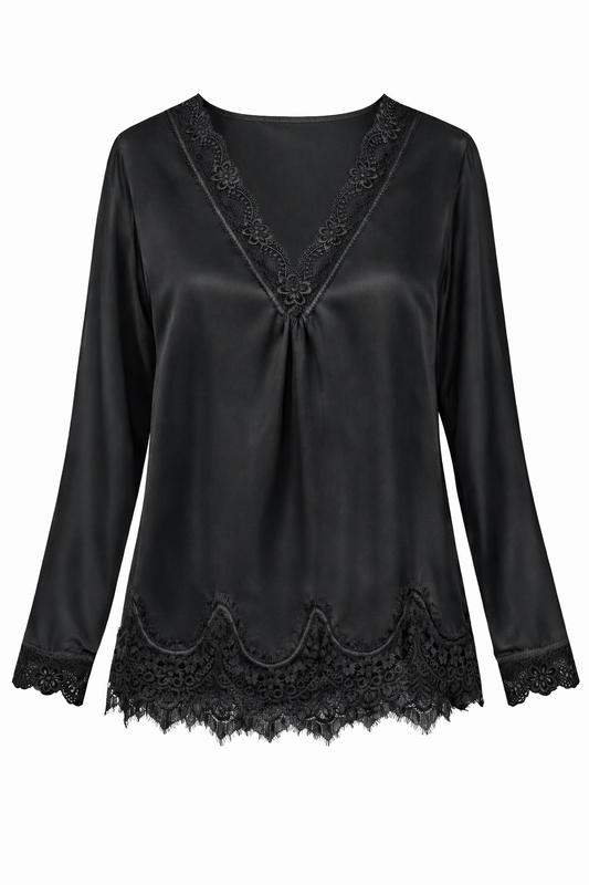 Blusa lencera satinada con encaje